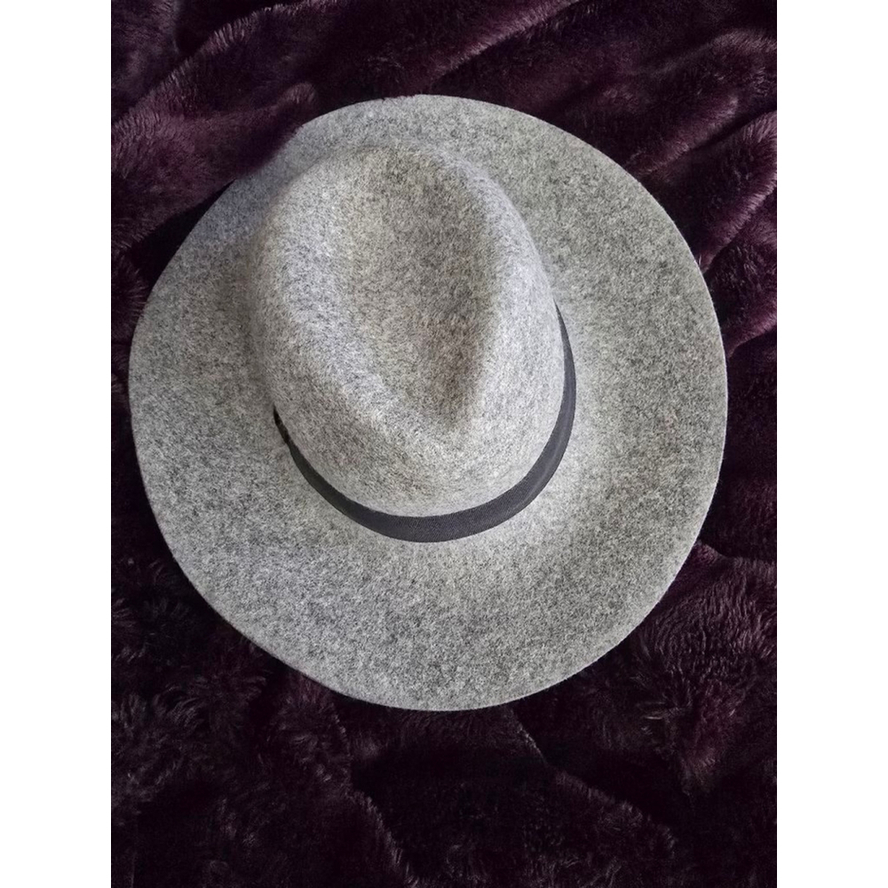Womens Boho Nordstrom Halogen Gray Wool Wide Brim Fedora Hat One Size Black Band